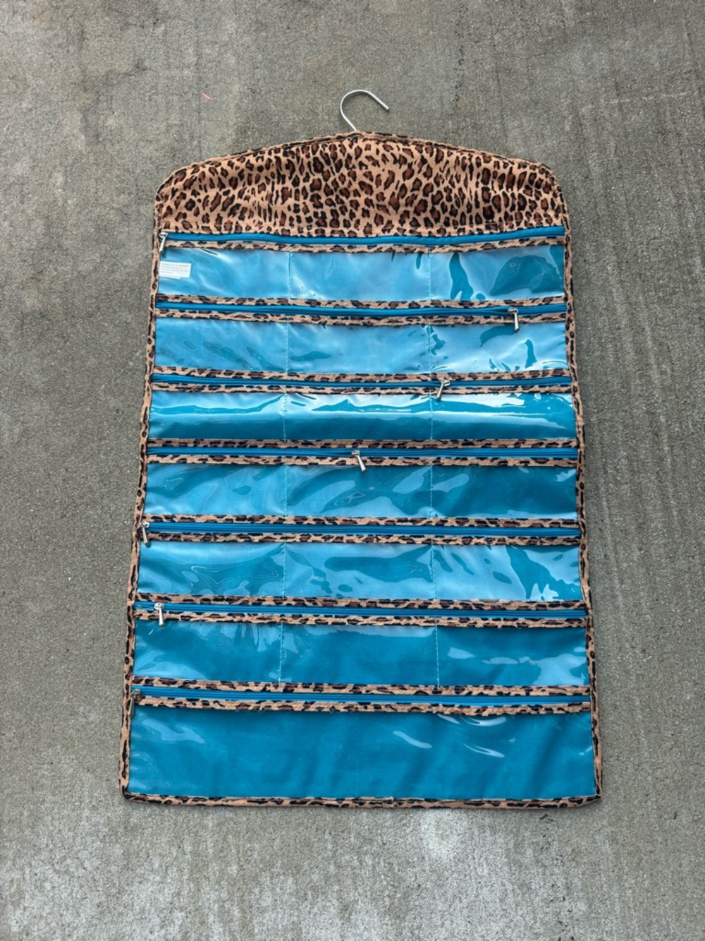 🐢Leopard Trim Hanging Jewelry Organizer - Turquoise Pockets